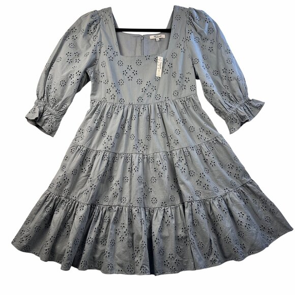 Madewell Blue Eyelet Lizzie Babydoll Dress Sz 0 Puff Sleeve NWT Flowy Cottage - Picture 5 of 15